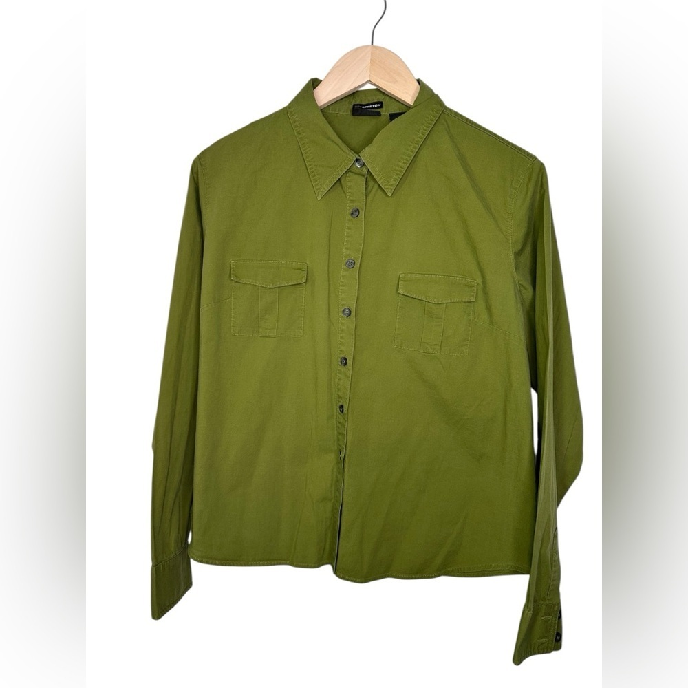 New York & Company Green Button-Up Long Sleeve Shirt Size XL